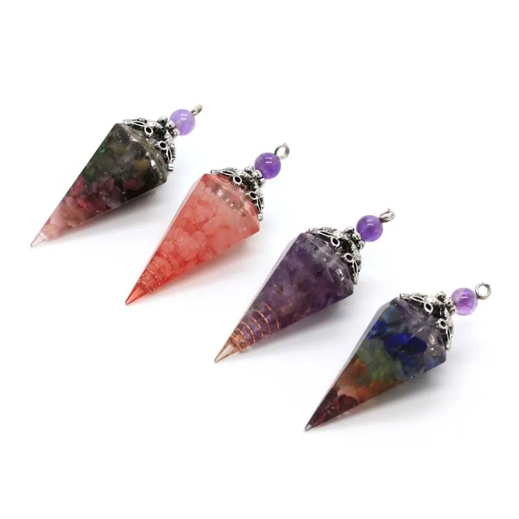 ML Natural Healing Crystal Quartz Pendulum Dowsing Divination 6 Facet Point Wicca Balancing Spiritual Orgonite Pendulum Pendant