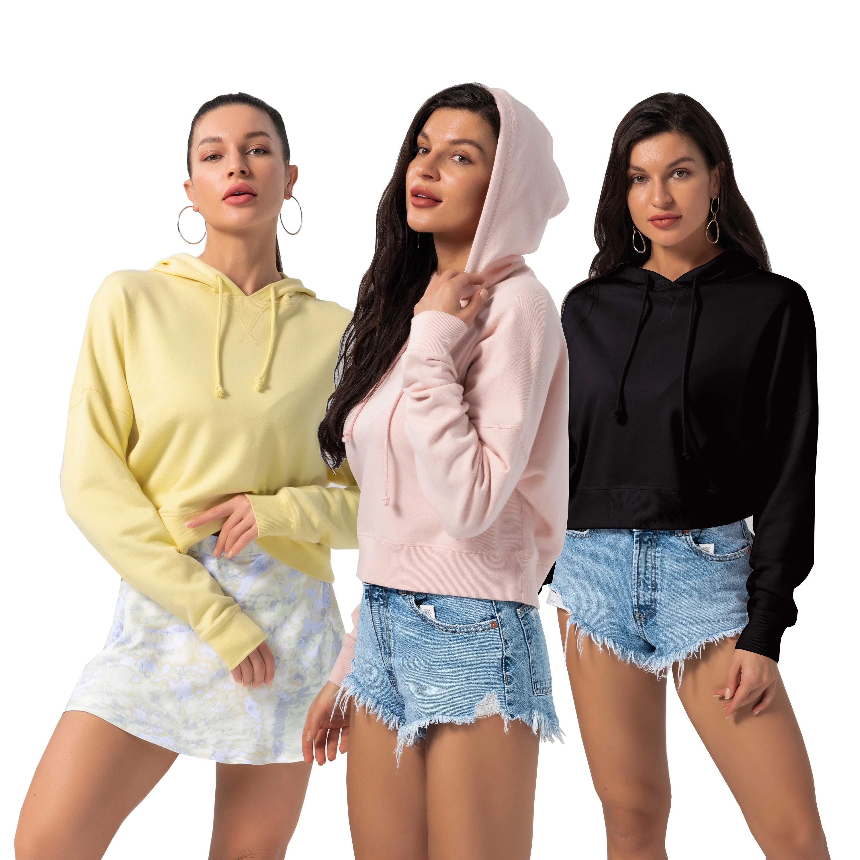 Ladies Knit Long Sleeve Cotton Oversizes French Terry Custom Plain Crop Top Fall Set 202 Women Clothes Hoodies & sweatshirts