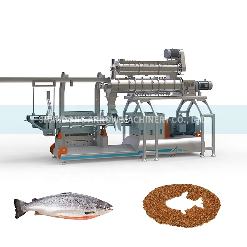 Stainless steel carbon steel floating sinking fish feed production line with automatic system and oil vacuum roller spraying