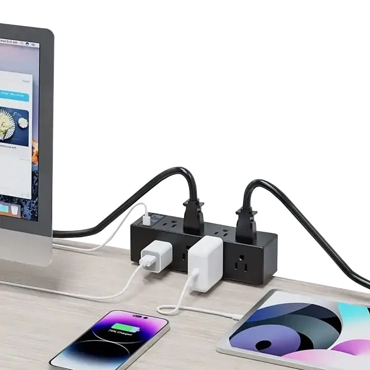 Table Clamp Power Strip USB type C Metal Desktop Mount Outlet Surge Protector Standing Desk Clamp Power Station with cable plug