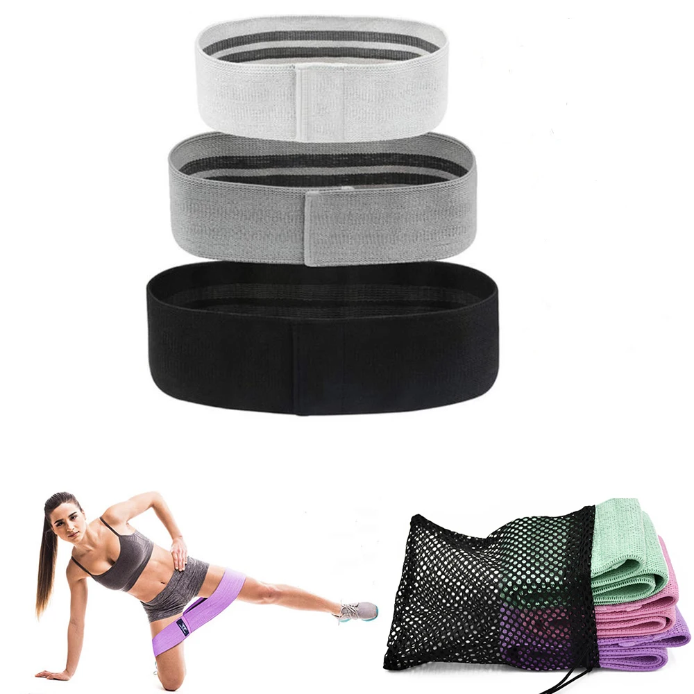 Low MOQ Wholesale Custom Printed Logo Workout Band Set of 3 Gym Elastic Glute Hip Fabric Resistance Band with Carry Bag