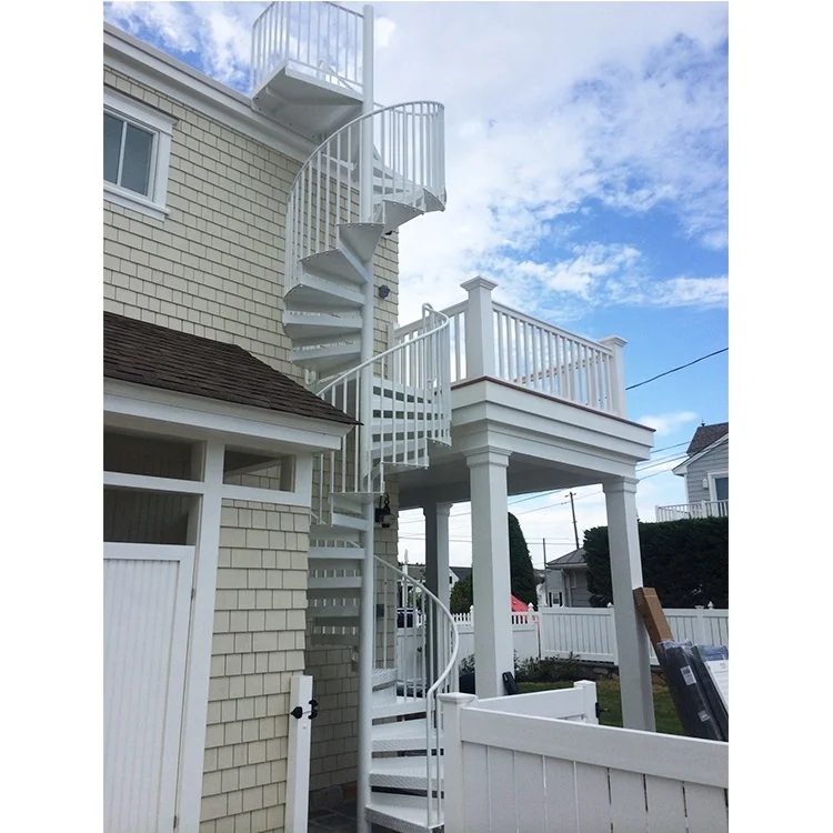 Factory Price Newest Outdoor Second Floor Narrow Spiral Staircase Wrought Iron Railing Design Steel Building Exterior Stair