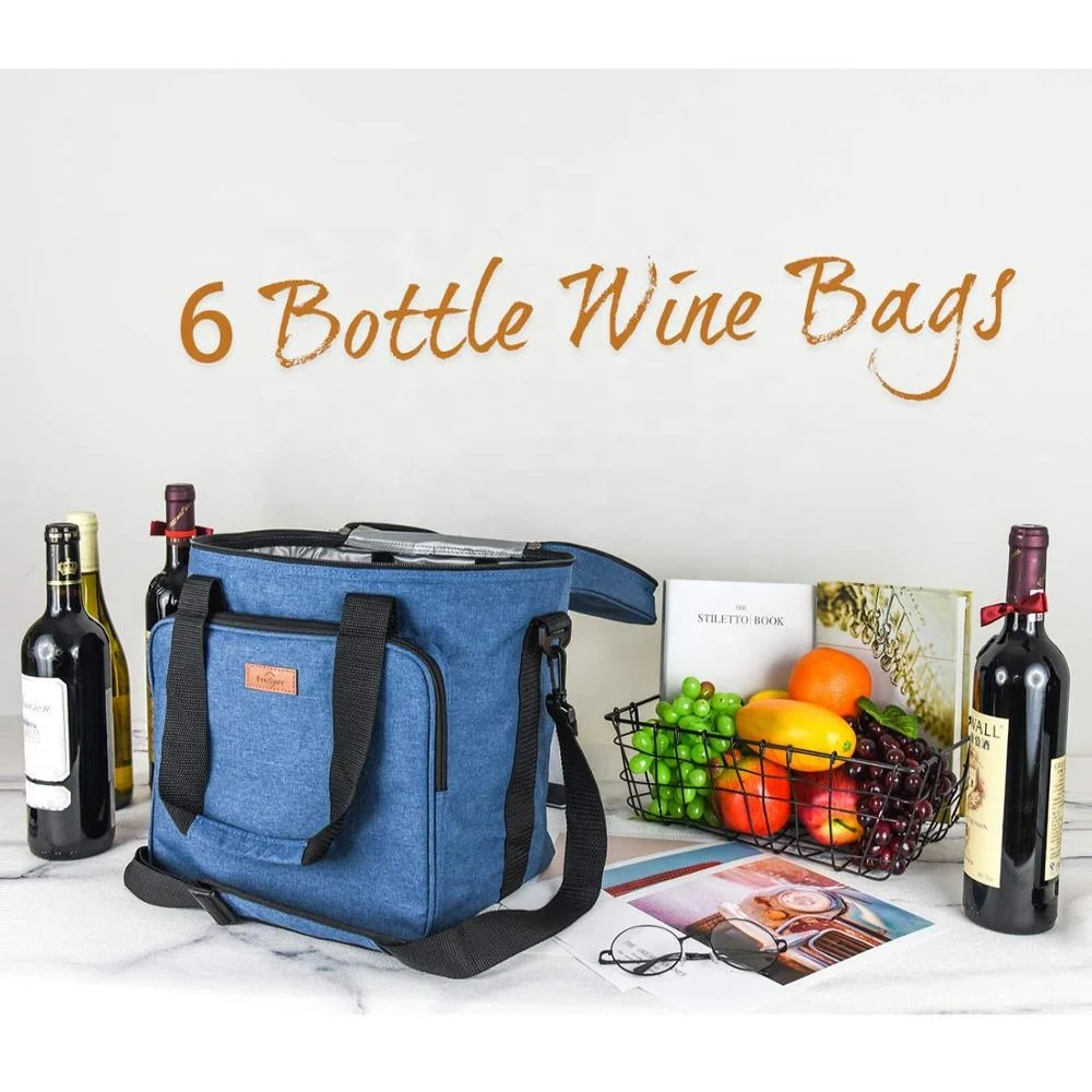 Freshore 6 Wine Bottles Carrier Bag - Insulated Cooler Travel Tote - Premium Large Portable Bottle Carrying