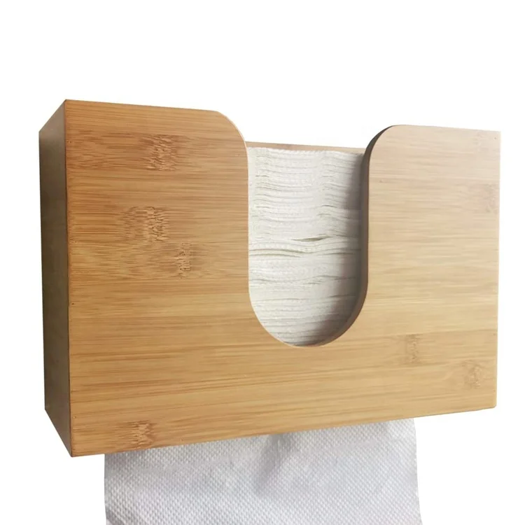 Bathroom Kitchen Wall Mount and Countertop Storage Hand Towel Toile Multifold Paper Towel Holder Bamboo Paper Towel Dispenser