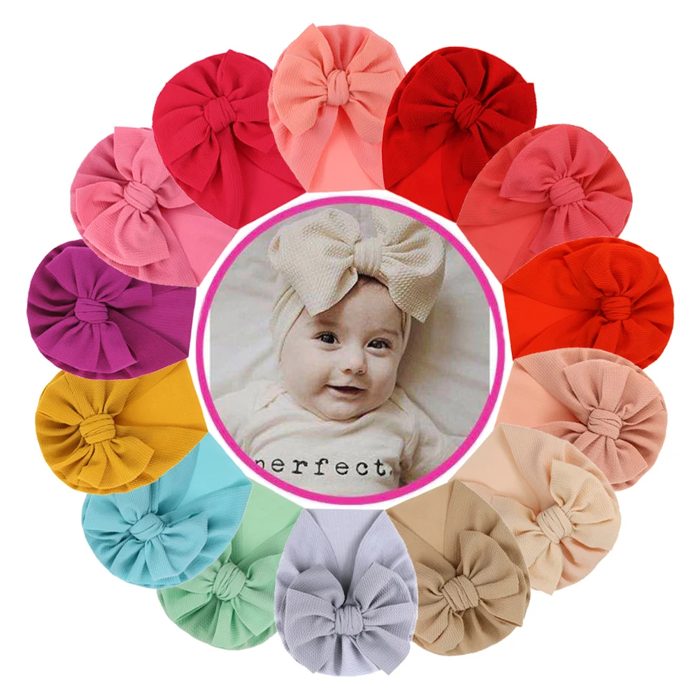 Wholesale big bow knot waffle fabric baby turban headband for mother and me baby fall hats hair accessories