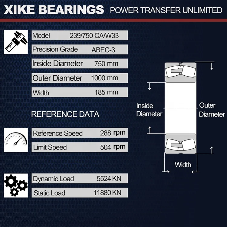 High Quality 239/750 CA/W33 Spherical Roller Bearings 750*1000*185mm, Durable and High Load Carrying.