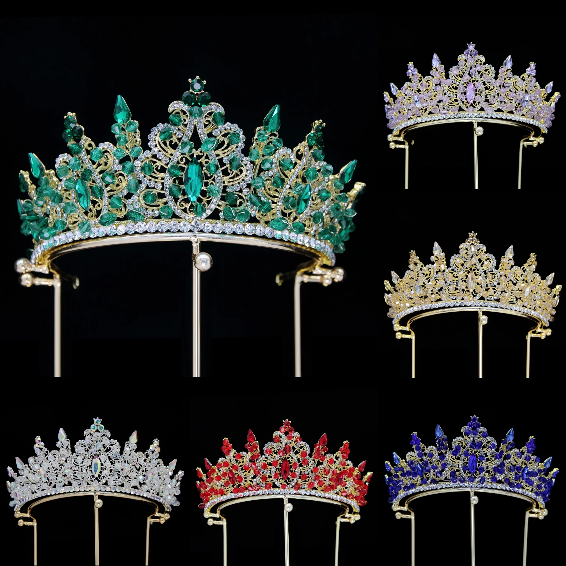 Luxury big Baroque GOLD plated pageant rhinestone gem bridal Crowns and Tiaras for queen