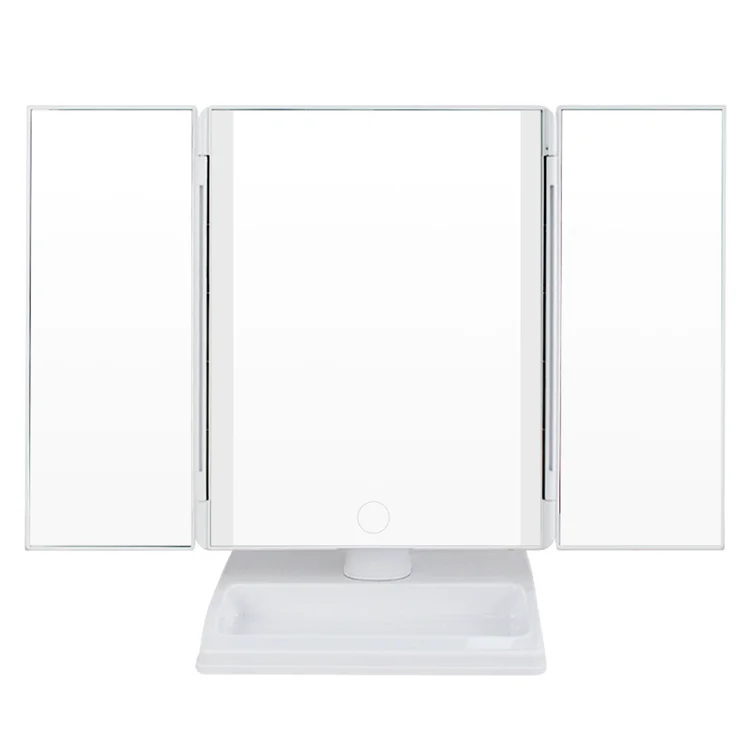 ZS8081 Cosmetic Tri Fold Mirror In Led Makeup Mirror With Led Large Lights Miroir De Courtoisie 21 Led Et Grossissement