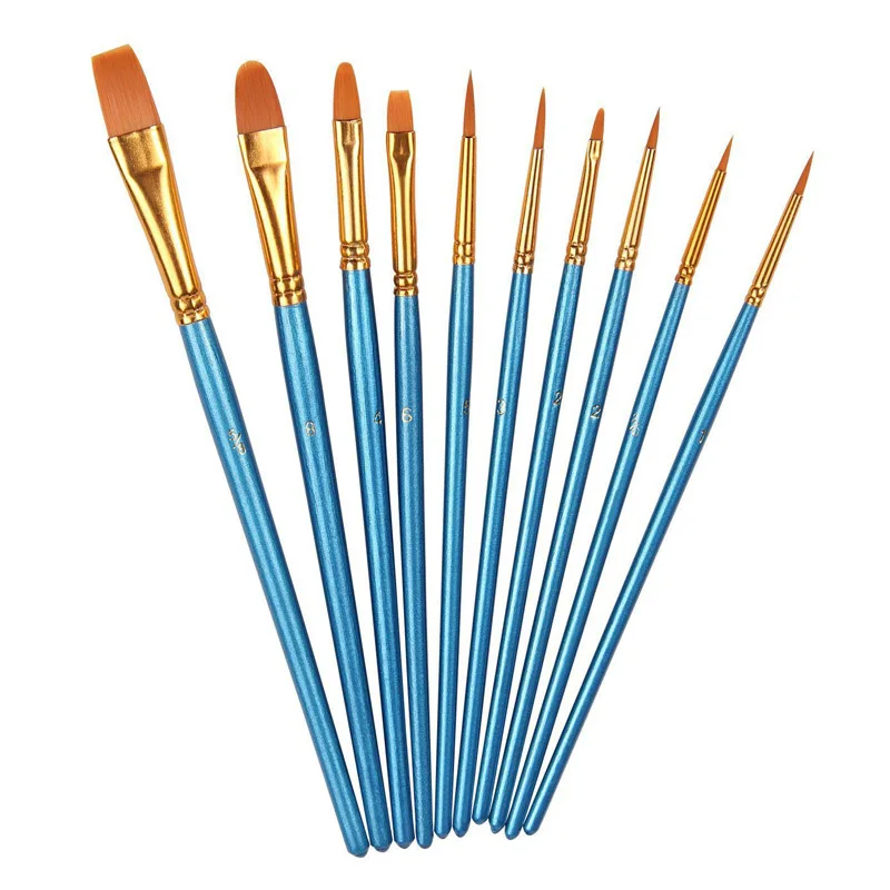 10 Pcs Round Pointed Tip Paintbrushes Nylon Hair Artist Acrylic Paint Brushes for Acrylic Oil Watercolor, Face Nail Art, Miniatu (1600683520583)