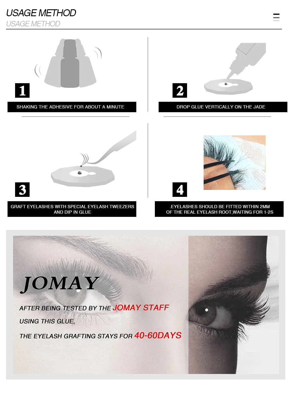 Jomay adhesive wholesale korea 5g waterproof latex free adhesive  costumize 0.2 professional mink japan glue for lash extention