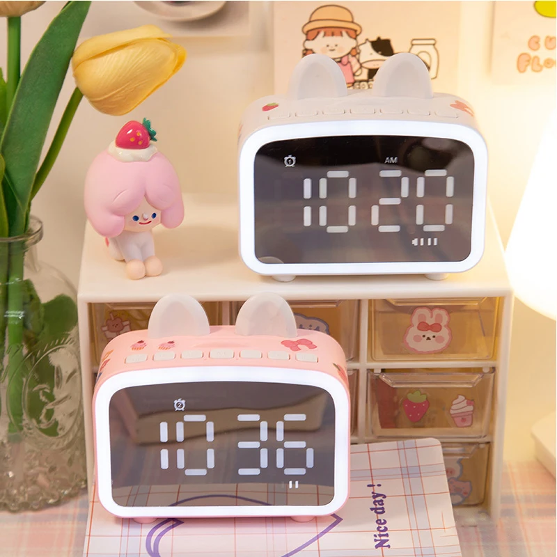 Cute Wireless Speakers Night Light Mirror Alarm Clock Radio Amplifier Music Player Kids Desk Clock Home Decor
