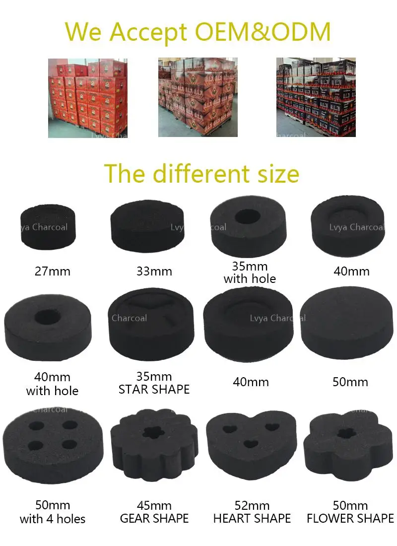High Quality Pure Black Round Charcoals Fruit Wood Hard Coconut Shell Nargile Hokkah