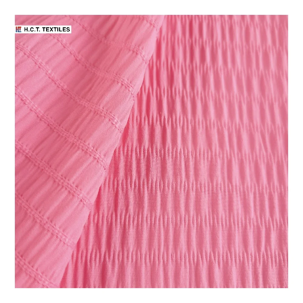Подиумный дизайн розовый текстиль 140 г полиэстер спандекс seersucker смоченные платья ткань
