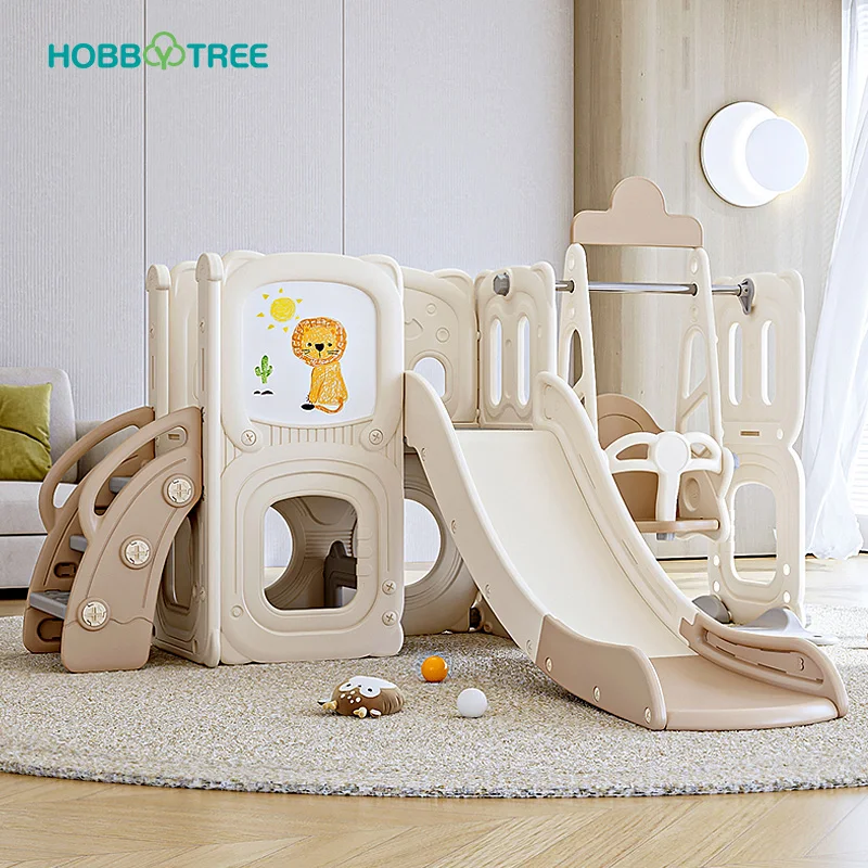 hobby tree new plastic toy drawing board kids slide and swing set playground indoor equipment white