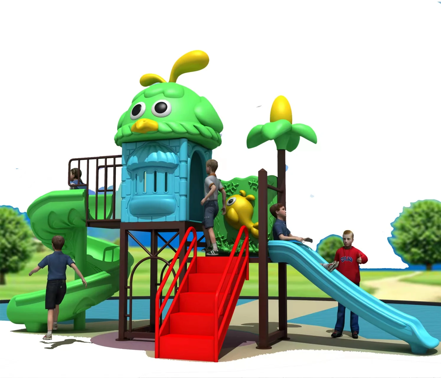 Новая красивая стильная игровая площадка, оборудование для детских игр на открытом воздухе