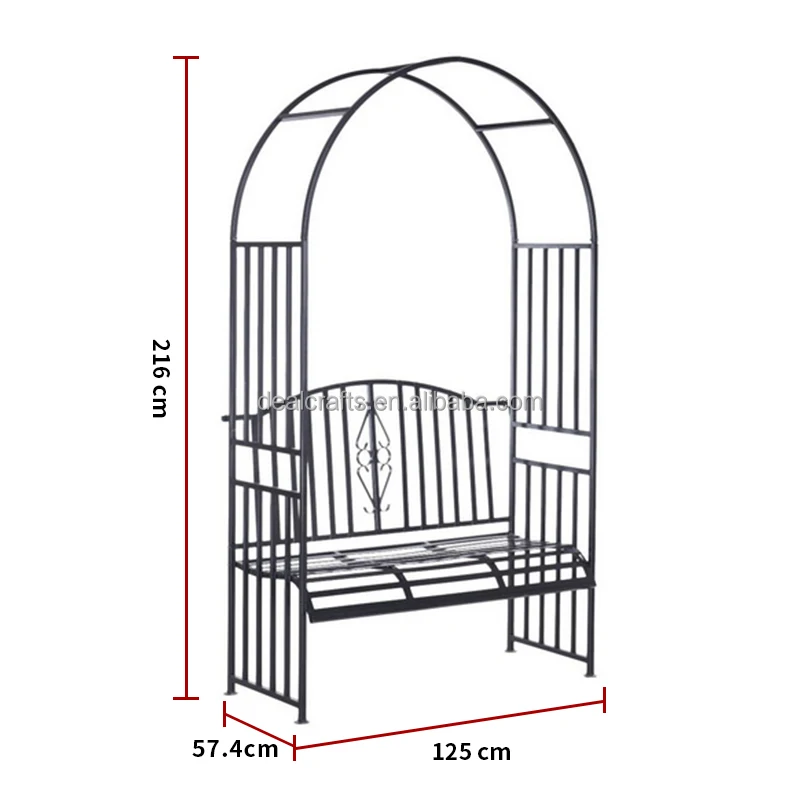 Outdoor Metal Garden Rose Arch with Bench for Flower