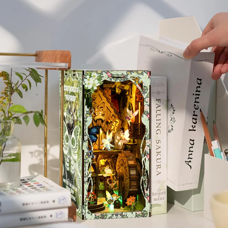 Wholesale custom UV printing fantasy wood dollhouse shop DIY nook book miniature furniture