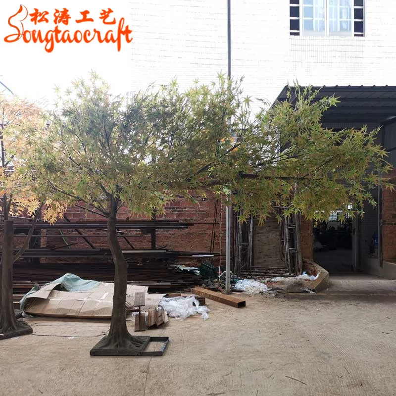 Outdoor large custom simulation red maple tree decoration, indoor and outdoor plants artificial, multi-color