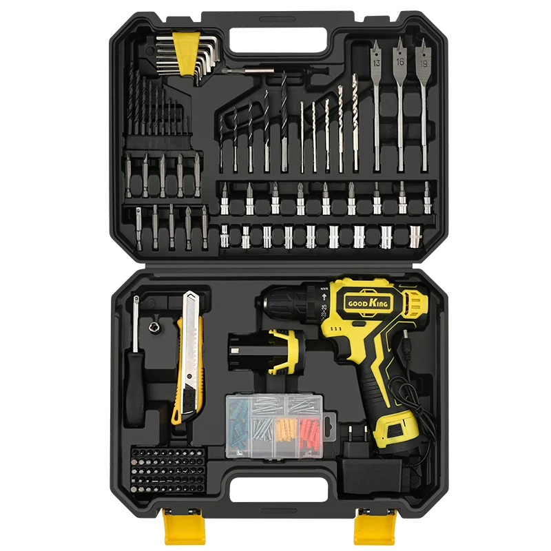 Goodking 92 Pieces Manufacture Electric Combo Kit Works Cordless Tools Power Tool Set Black Battery Carton Box 12V Household