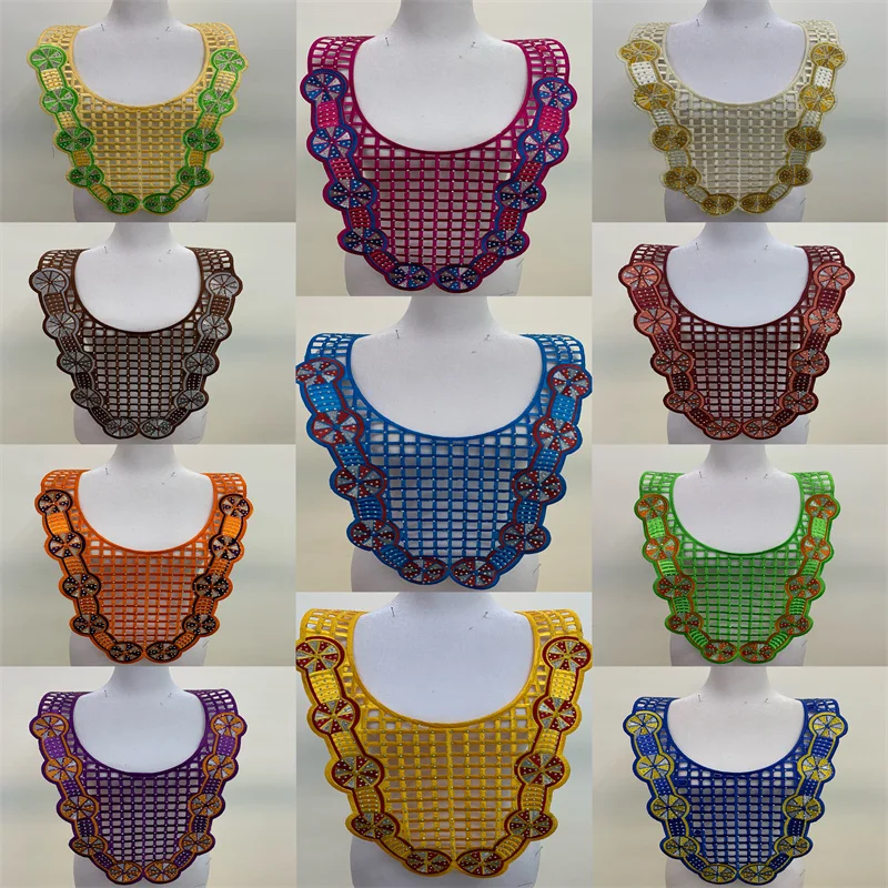 Garment accessory white beaded collar applique / polyester embroidery neck lace collar lace for dress