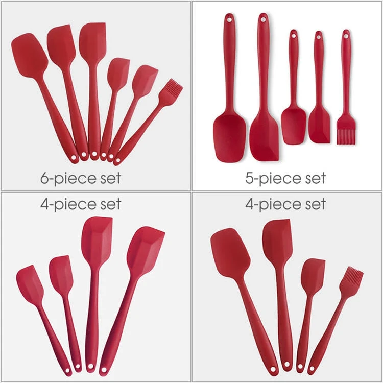 Personalized Private Label Black or Red Silicon Spatula Rubber Heat Resistant Silicone Spatula Set for Kitchen Cooking Baking