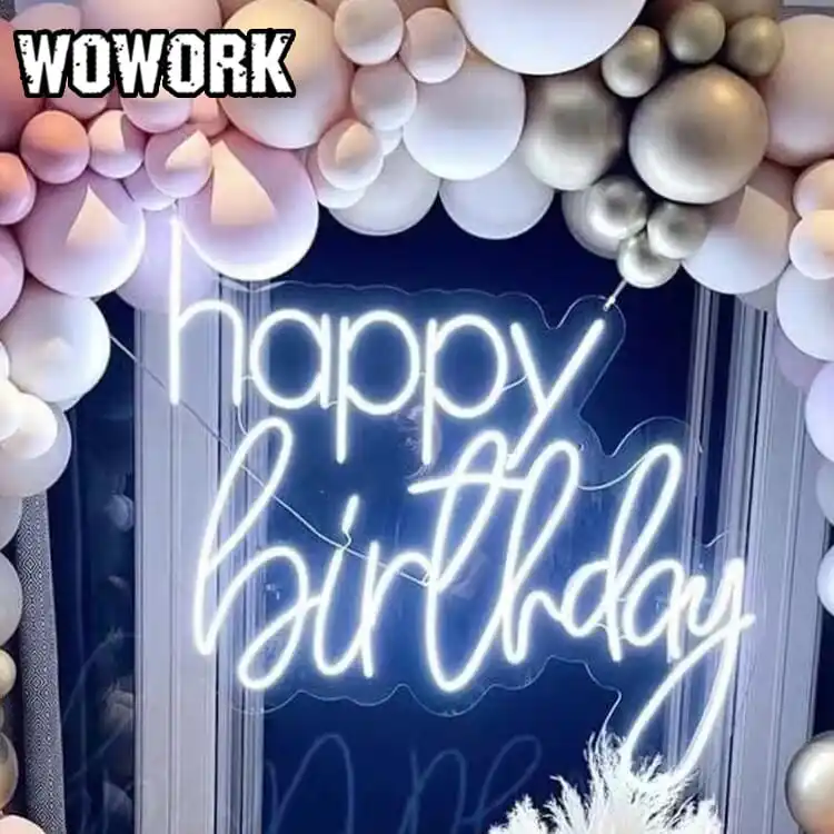 2025 WOWORK оптовая продажа светодиодная RGB с днем рождения на заказ слова гибкая неоновая вывеска для украшения вечеринки