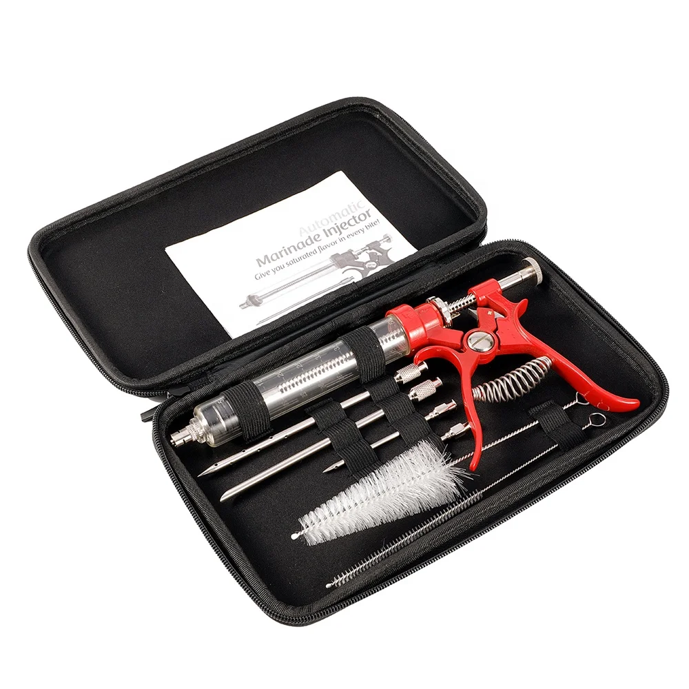 Пистолет большой емкости для барбекю и маринада из нержавеющей стали комплект пистолета мяса 2 унции 4 профессиональных коммерческого класса с футляром