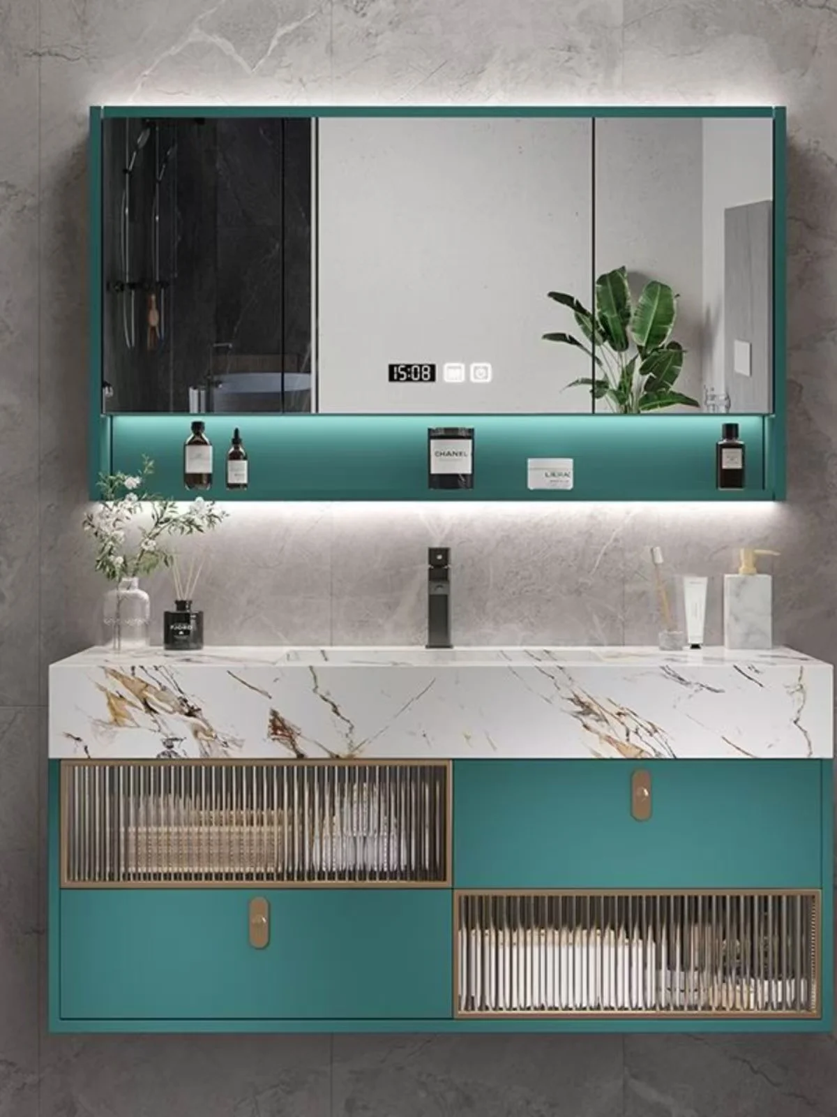 Luxury Double Sink Basin Bathroom Vanity Cabinet Wall Mounted with Mirror and Shelf Ceramic Bathroom Vanities