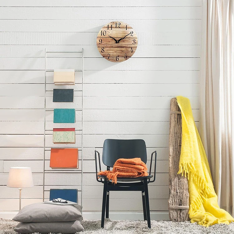 Country Rustic Wooden Wall Clocks With Silent Quartz Movement For Home Decor