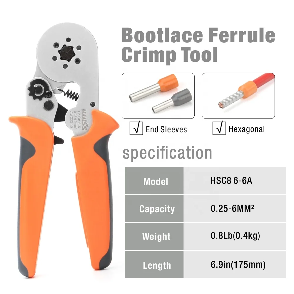 Iwiss HSC8 6-6A HSC8 6-6 саморегулирующаяся шестиугольник терминальные плоскогубцы инструмент обжимные клещи трубчатая AWG23-10