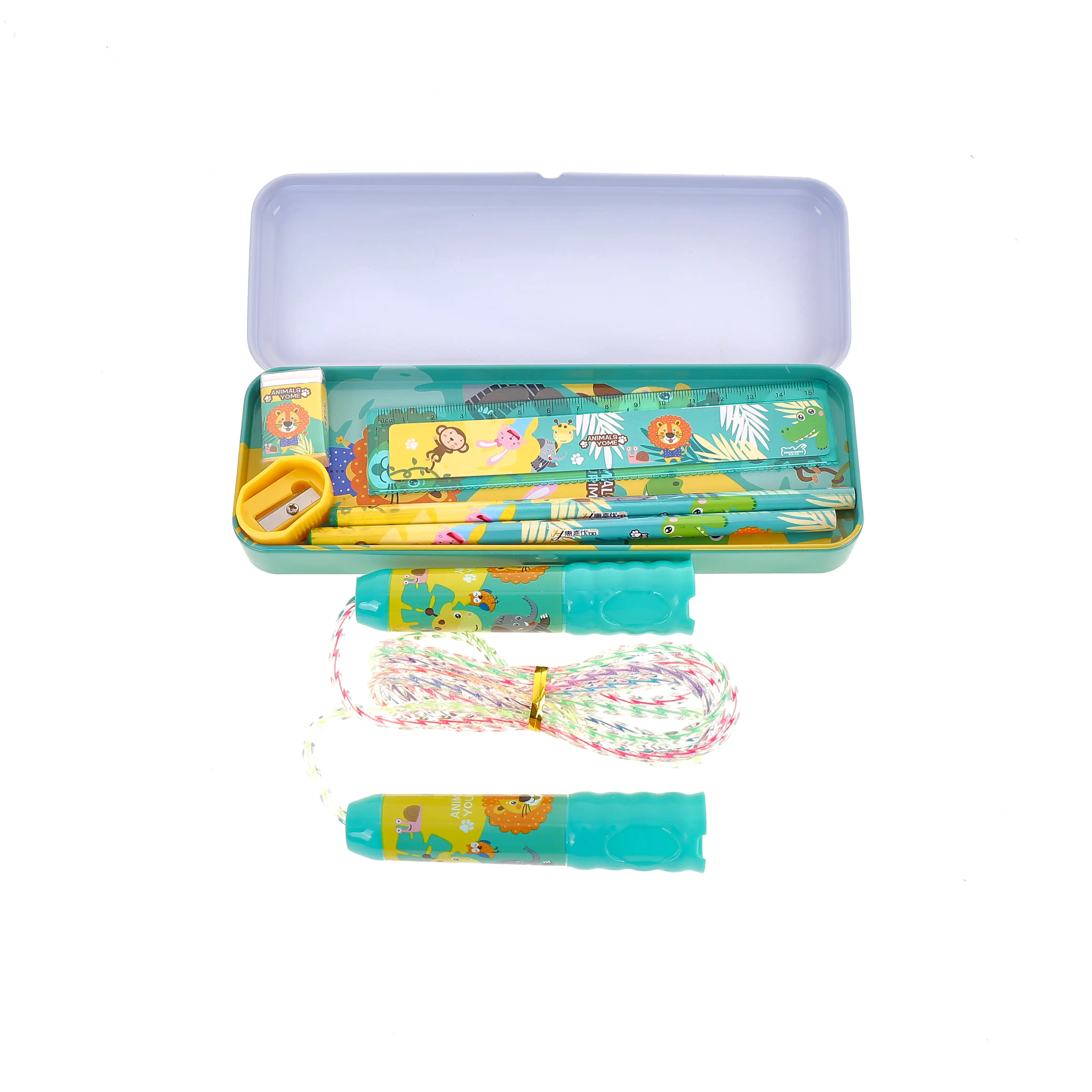 Promotional Custom Cute Rainbow Office Customized Multifunctional School Stationery Box Set For Girls