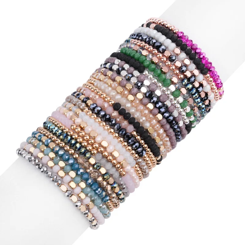 Bohemia Style DIY Handmade Various Shape Volcanic Stone Black Hematite Colorful Crystal Acrylic Alloy Beaded Bracelet For Women