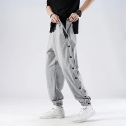 Open-Breasted Men Pants Elastic Waist Wide Legs Casual Hip Hop Trousers Sweatpants