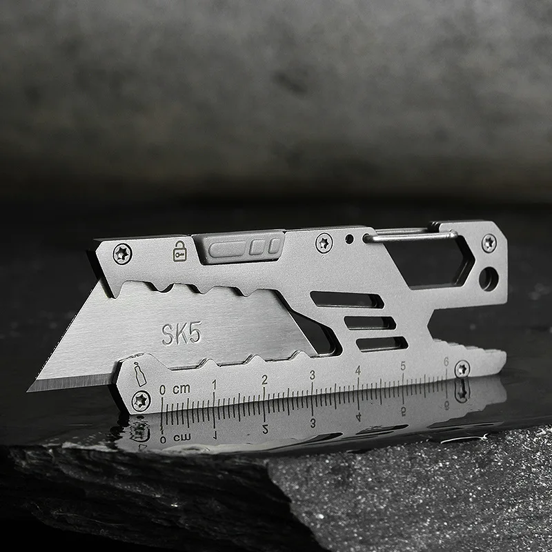 Quick-Change Stainless Steel Pocket Utility Knife Blade Retractable Portable Titanium EDC