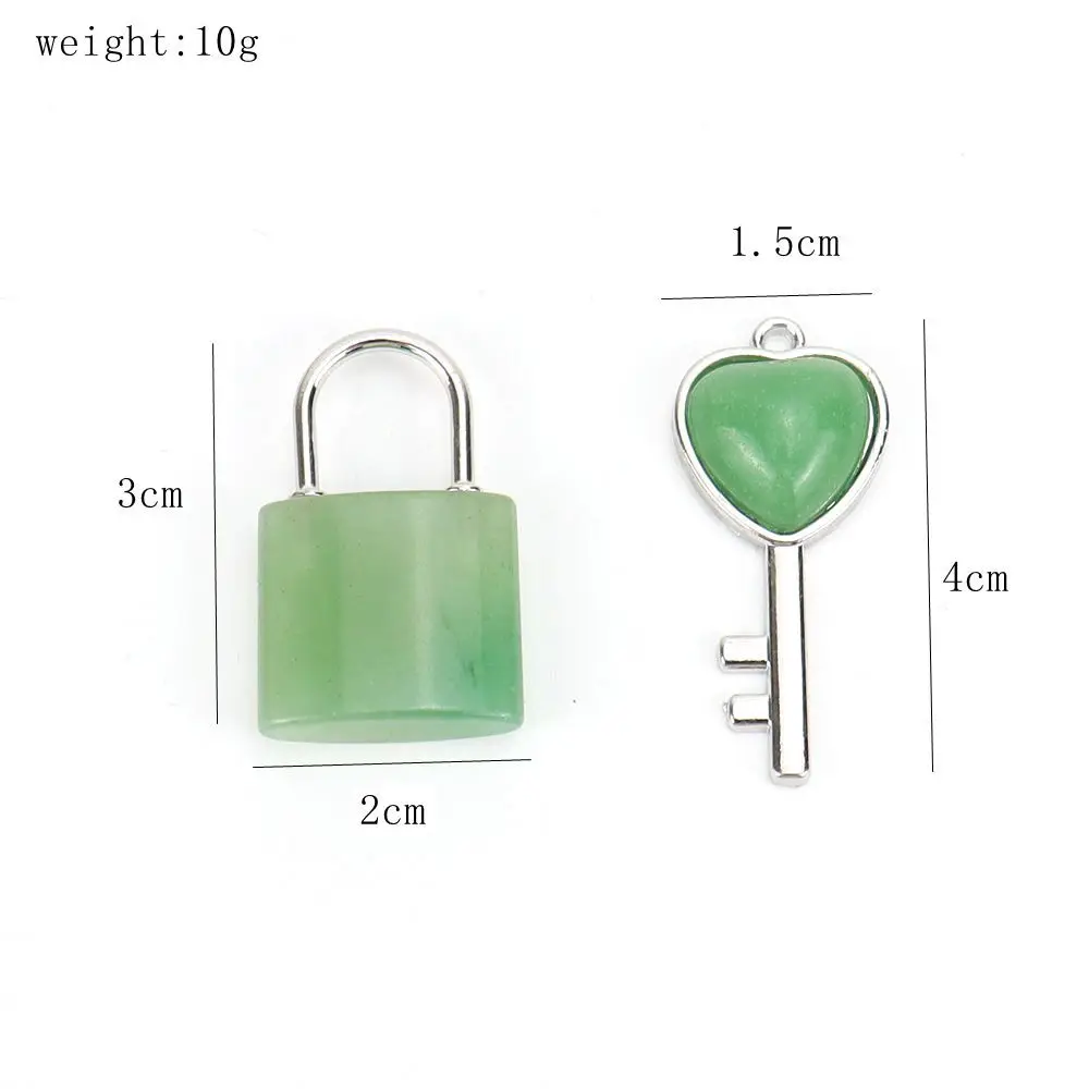 Creativity natural stone Love key lock pendant necklace gemstone jewelry crystal rose quartz amethyst pendant for couple