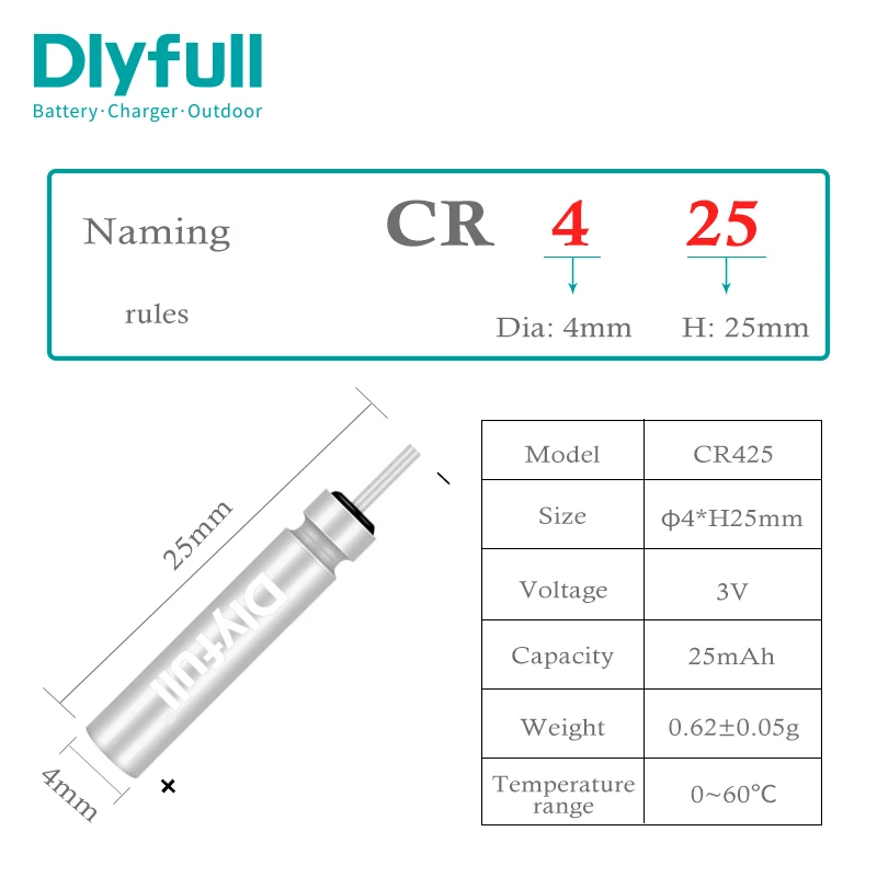 Литиевый штырьковый аккумулятор Dlyfull 3 в CR425 для светящегося ночного рыболовного поплавка с