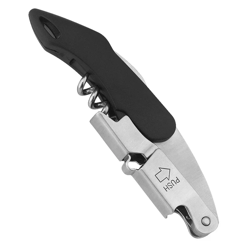 WELLFLYER BO-002-17 Creative Black ABS Handle Corkscrew Stainless Steel Bottle Opener Professional Wine Opener