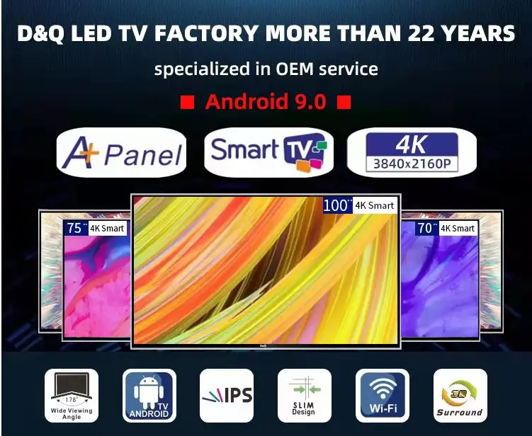 D&Q TV-100 inch 4k Smart HD UHD TFT LCD LED Digital TV dvb-t2/s2