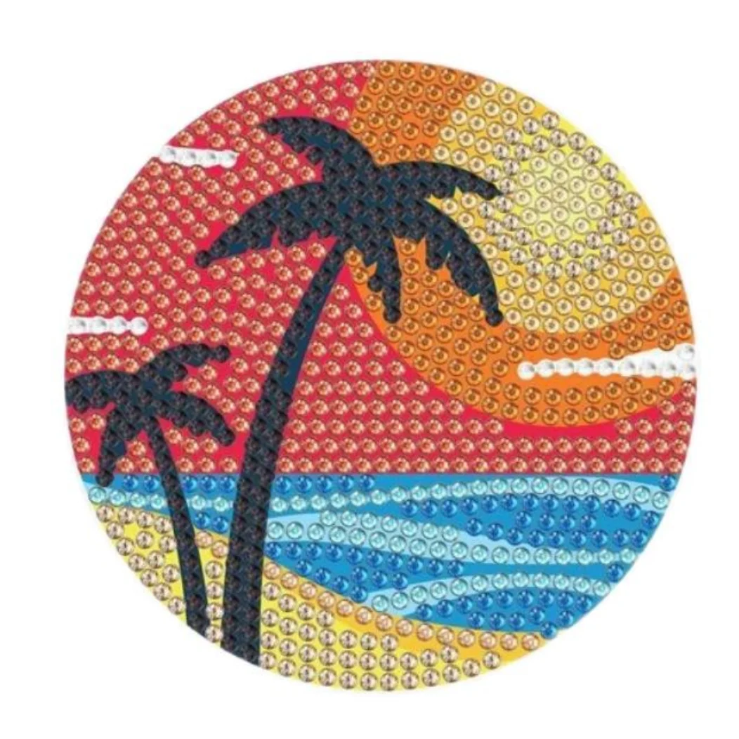 6pcs Round Nature Sunshine Pattern Artificial Diamond Painting Coaster DIY Super Flash Diamond Painting Coaster Kits Kitchen
