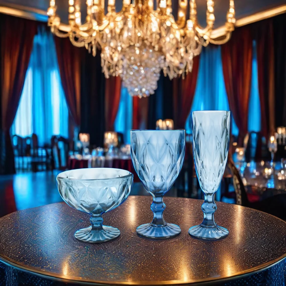 Factory Wholesale Goblets Wedding Party Luxury Red Wine Glasses Blue Textured Colored Glassware Amber Wine Glass