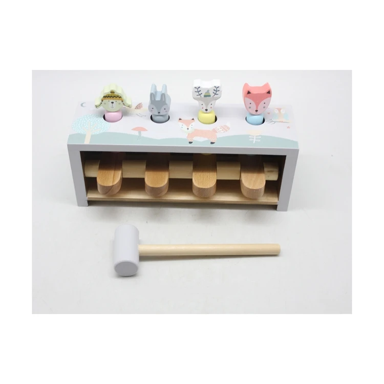 Wooden Hammer Knock Pegs Game Toys Rabbit Pounding Bench Knocking Hammer Wooden Toy With Mallet