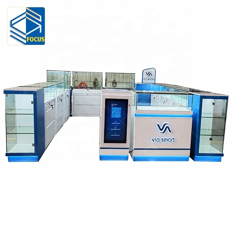 Cellphone Store Display Case Arrangement Free Standing Tempered Glass Wooden Display Cabinet Mobile Phone Shop Product Showcase
