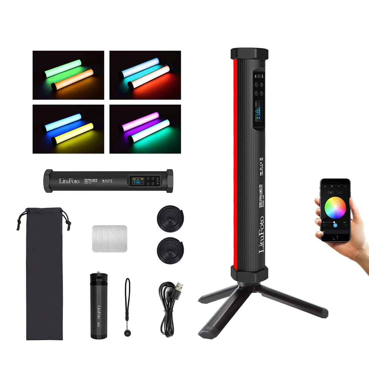 Litufoto R6 10W LED RGB Stick Video Tubes lamp Support APP Control film lights with 9 Effect Scenes Mode  for Video Shooting
