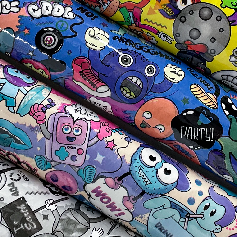 Leatherette For Sale Cheap Cartoon Pattern Design Synthetic Leather Comic Printed Artificial Fabric For Bag/Decorate Material