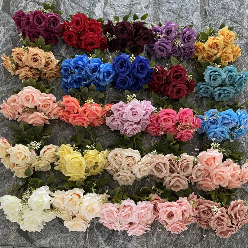 SN-LF137 Best-selling rose 7-head lovers Big horn rose bouquet artificial flower for wedding home decor photo props