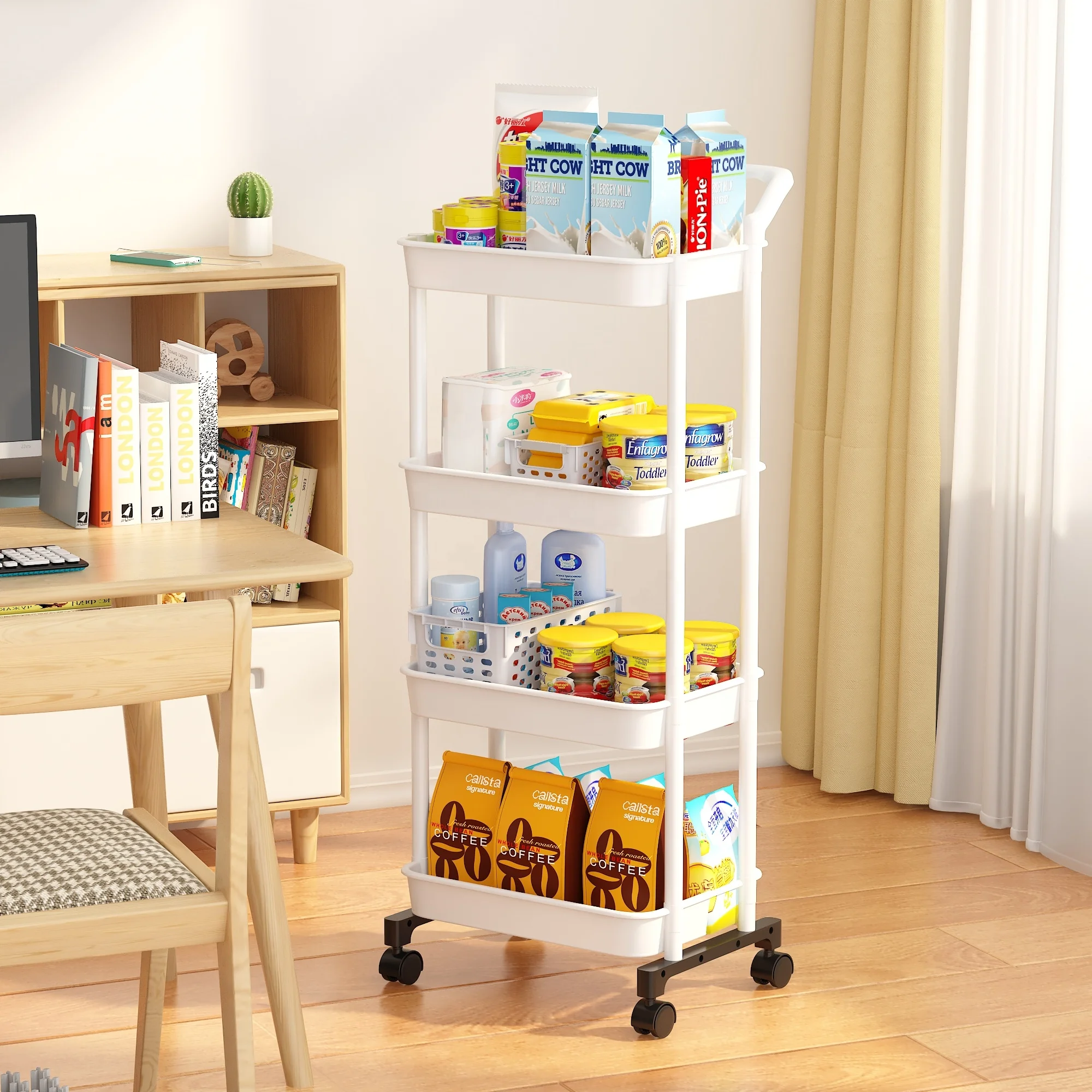 4-Swivel Wheel Metal Storage Utility Cart Lightweight 3-Tier Trolley for Kitchen & Bathroom Garden & Grocery Use