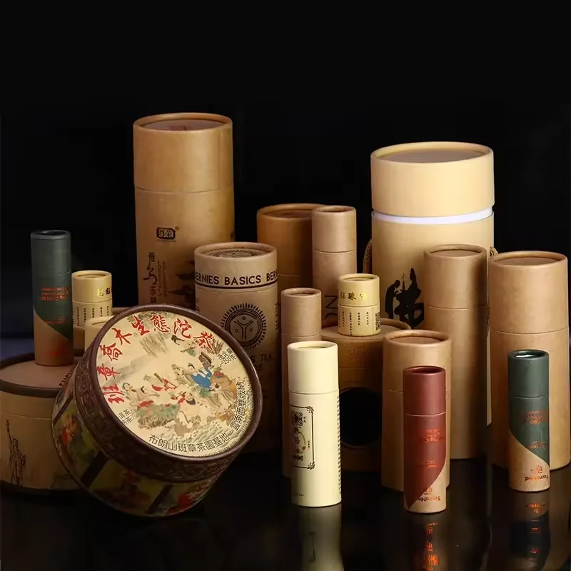 Wholesale Free Design Custom Colorful Biodegradable Kraft Paper Tube Paper Tea Box Tea Jar Round Paper Packaging