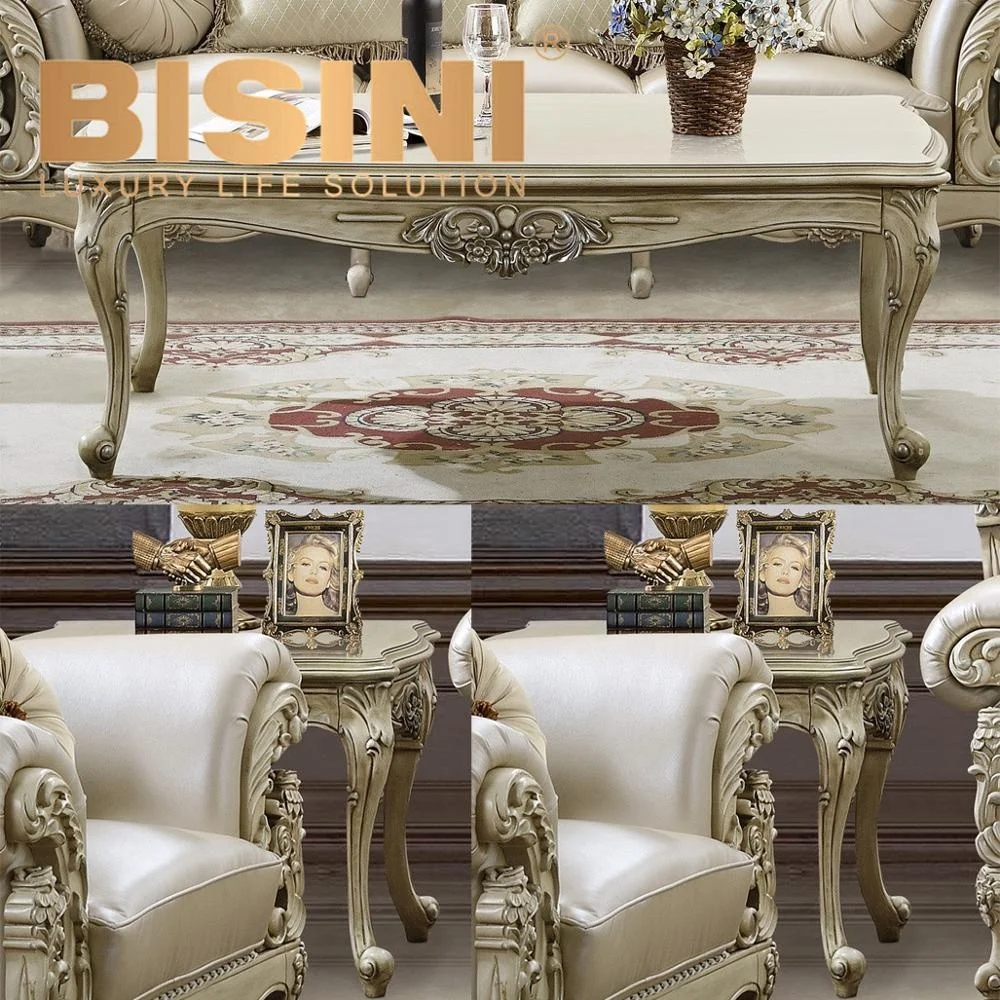 Luxury Italian Off White Wooden Carved Living Room Furniture Couch Sofa Set With Coffee Table End Table