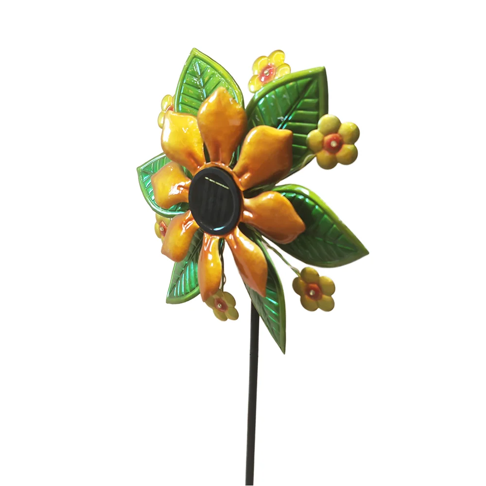 Flower & Leaves Wind Spinners 38 Inch Metal Wind Sculpture, Outdoor Windmill with Led Lights for Patio Lawn & Garden Decoration