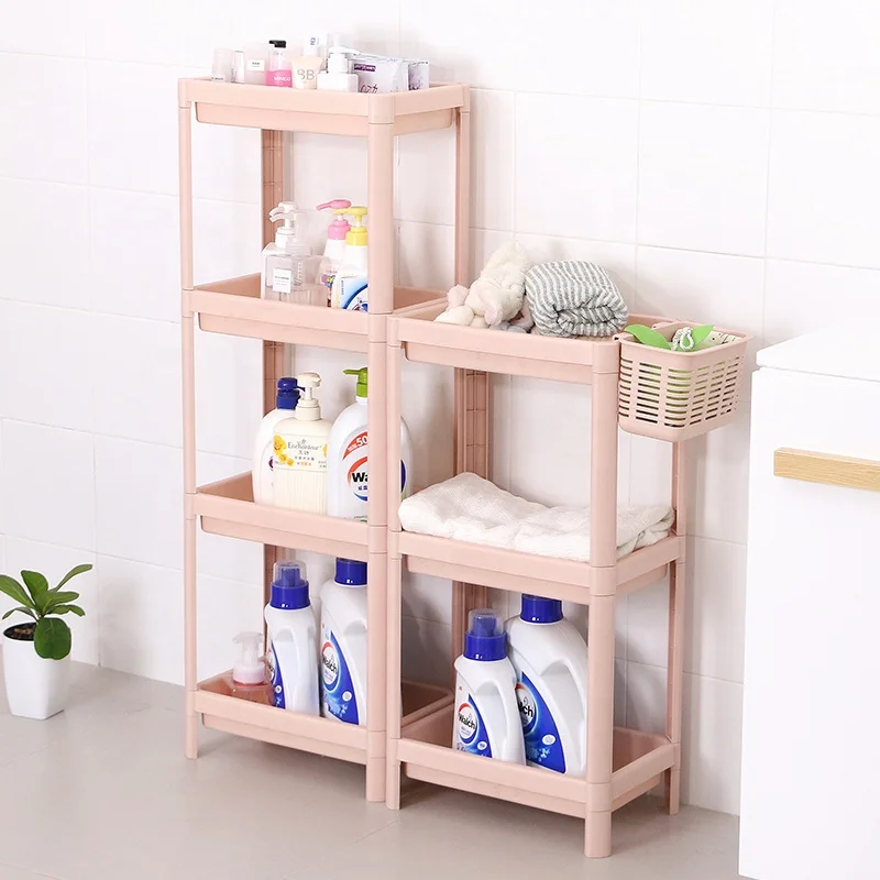 Kitchen Vegetable Fruit Spice Organizer Shelves Holder Bathroom Plastic Storage Rack With Portable Basket